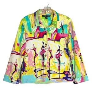 Vintage Mirror Image Artsy Dali Abstract Dancer Jean Jacket Multicolor 90s L